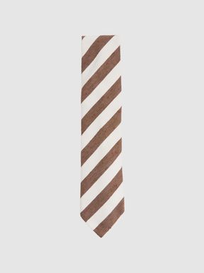 Chocolate/Ivory Reiss Sienna Textured Silk Blend Striped Tie