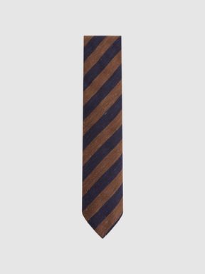 Tobacco/Navy Reiss Sienna Textured Silk Blend Striped Tie