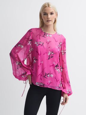 Bright Pink Florere Sheer Floral Top