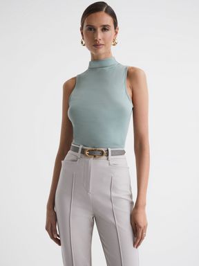 Sage Reiss Bianca Fitted Ruched High-Neck Top