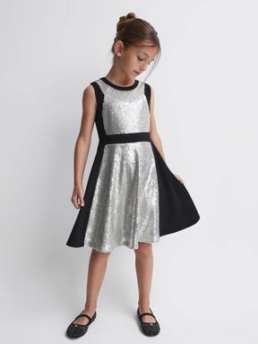 Black Reiss Libra Relaxed Fit Sequin Dress