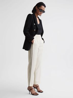 Cream Reiss Theo Taper Tapered Fit Side Stripe Trousers