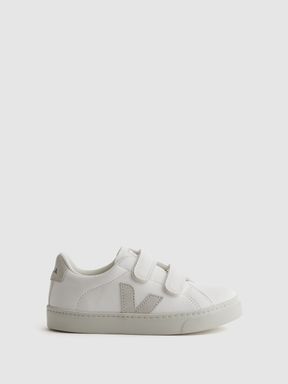 White/Natural Reiss Veja Leather Velcro Trainers