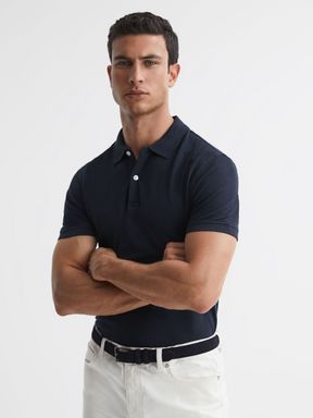 Navy Reiss Puro Slim Fit Garment Dye Polo Shirt