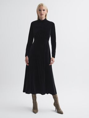 Black Florere Velvet Midi Dress