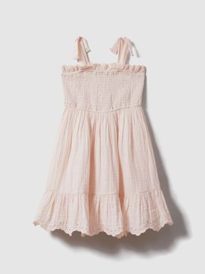 Pink Reiss Agatha Tiered Cotton Blend Ruffle Dress