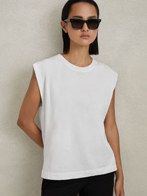 White Reiss Morgan Cotton Capped Sleeve T-Shirt