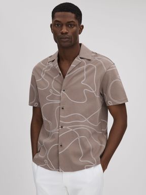 Taupe Reiss Menton Cotton Jersey Embroidered Shirt