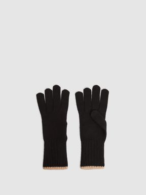 Black/Camel Reiss Hazel Wool Blend Contrast Trim Gloves