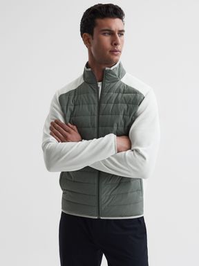 Sage/White Reiss Player Funnel Neck Hybrid Quilted Jacket