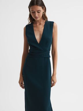 Teal Reiss Jayla Fitted Wrap Design Midi Dress