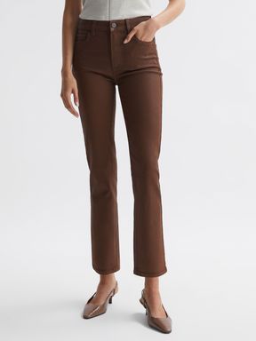Cognac Luxe Reiss Cindy Paige Mid Rise Cropped Jeans