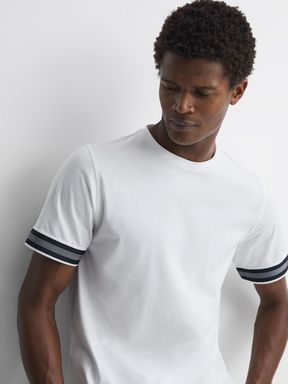 White Reiss Dune Mercerised Cotton Striped T-Shirt