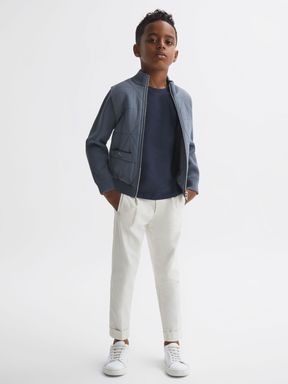Airforce Blue Reiss Amos Hybrid Zip-Through Quilted Jacket