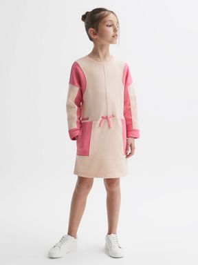 Pink Reiss Storm Colourblock Cotton Drawstring Dress