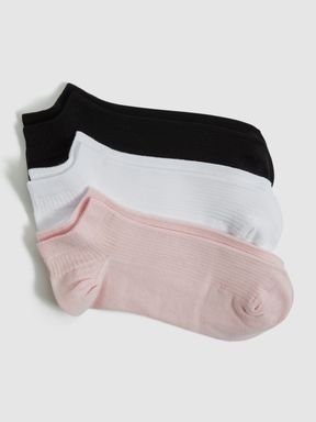Black/Blush Reiss Callie 3 Pack of Trainer Socks