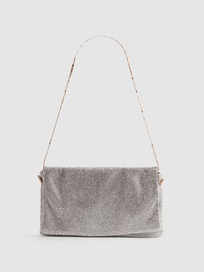 Silver Reiss Soho Embellished Chainmail Shoulder Bag