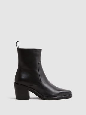 Black Reiss Sienna Leather Heeled Western Boots