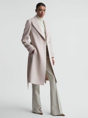 Neutral Reiss Tor Relaxed Wool Blend Belted Coat