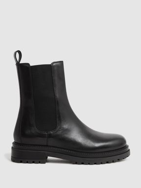 Black Reiss Thea Leather Chelsea Boots
