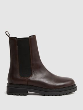 Chocolate Reiss Thea Leather Chelsea Boots