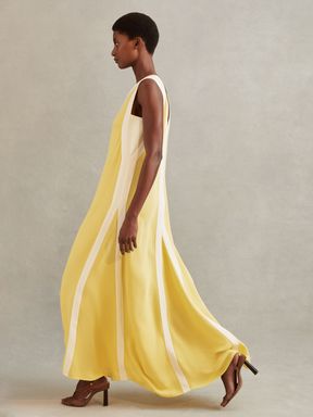 Yellow/Cream Reiss Rae Colourblock Maxi Dress