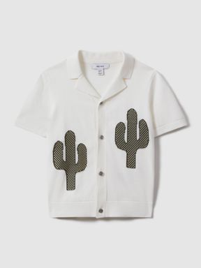 Ecru/Green Reiss Takla Knitted Cactus Cuban Collar Shirt
