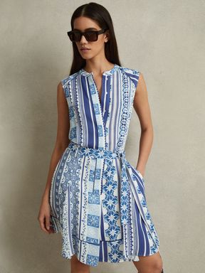Blue Reiss Florence Tile Print Belted Mini Dress