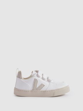 White/Natural Veja Small V-10 Suede Velcro Trainers