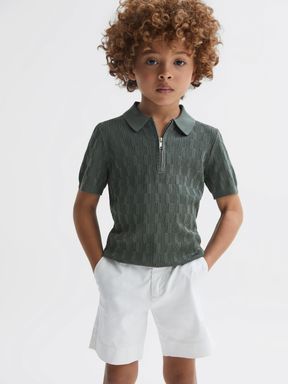 Green Reiss Ubud Half-Zip Textured Polo T-Shirt