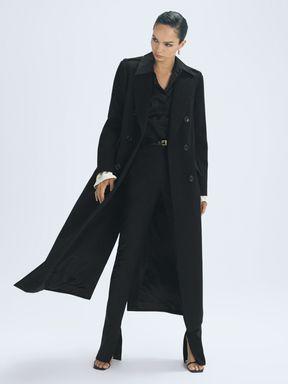 Black Reiss Margot Atelier Cashmere Double Breasted Long Coat