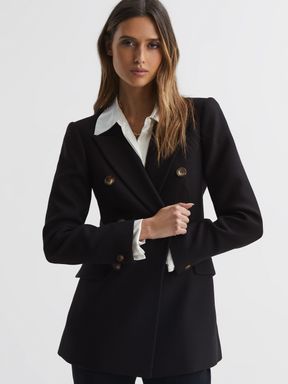 Black Reiss Laura Double Breasted Twill Blazer