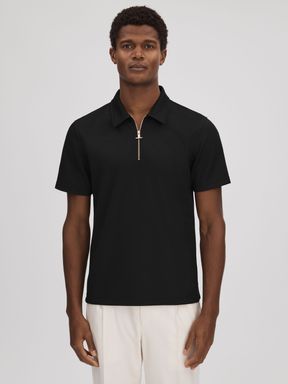 Black Reiss Floyd Slim Fit Half-Zip Polo Shirt