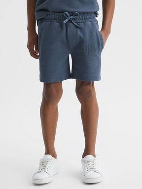 Airforce Blue Reiss Robin Slim Fit Textured Drawstring Shorts