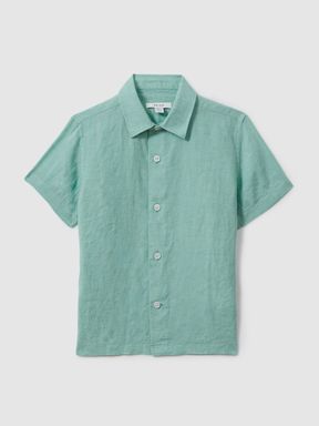 Bermuda Green Reiss Holiday Short Sleeve Linen Shirt
