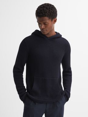 Navy Depths Paige Cotton Cable Knitted Hoodie