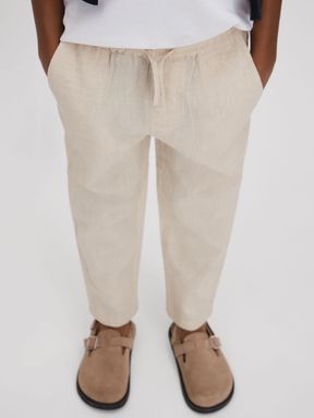 Stone Reiss Wilfred Linen Drawstring Tapered Trousers