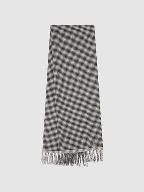 Black/White Reiss Victoria Wool Blend Dogtooth Embroidered Scarf