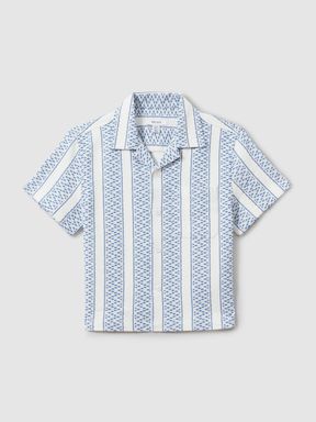 Blue/White Reiss Kesh Herringbone Cuban Collar Shirt