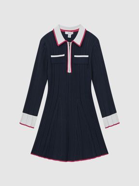 Navy Reiss Annie Ribbed Colourblock Mini Dress