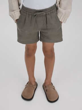 Khaki Reiss Acen Linen Drawstring Shorts
