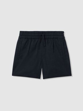 Navy Reiss Acen Linen Drawstring Shorts