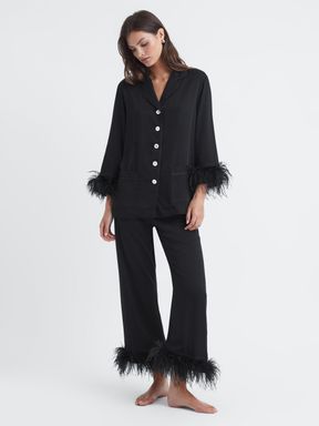 Black Sleeper Detachable Feather Pyjama Set