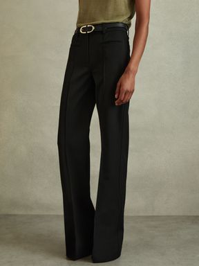 Black Reiss Claude High Rise Flared Trousers