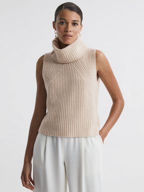 Neutral Reiss Kasha Wool-Cashmere Sleeveless Removable Roll Neck Vest