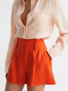 Orange Reiss Hollie Linen Pleat Front Shorts