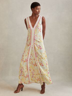 Pink/Yellow Reiss Eliza Floral Print Maxi Dress