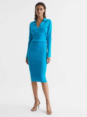 Blue Reiss Elaina Rib-Knitted Midi Dress