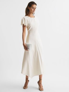 White Reiss Eleni Cap Sleeve Midi Dress