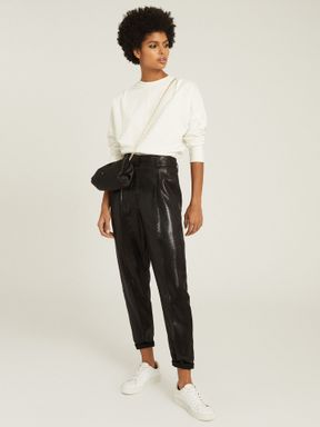 Black Reiss Abby High Waisted Shimmer Trousers